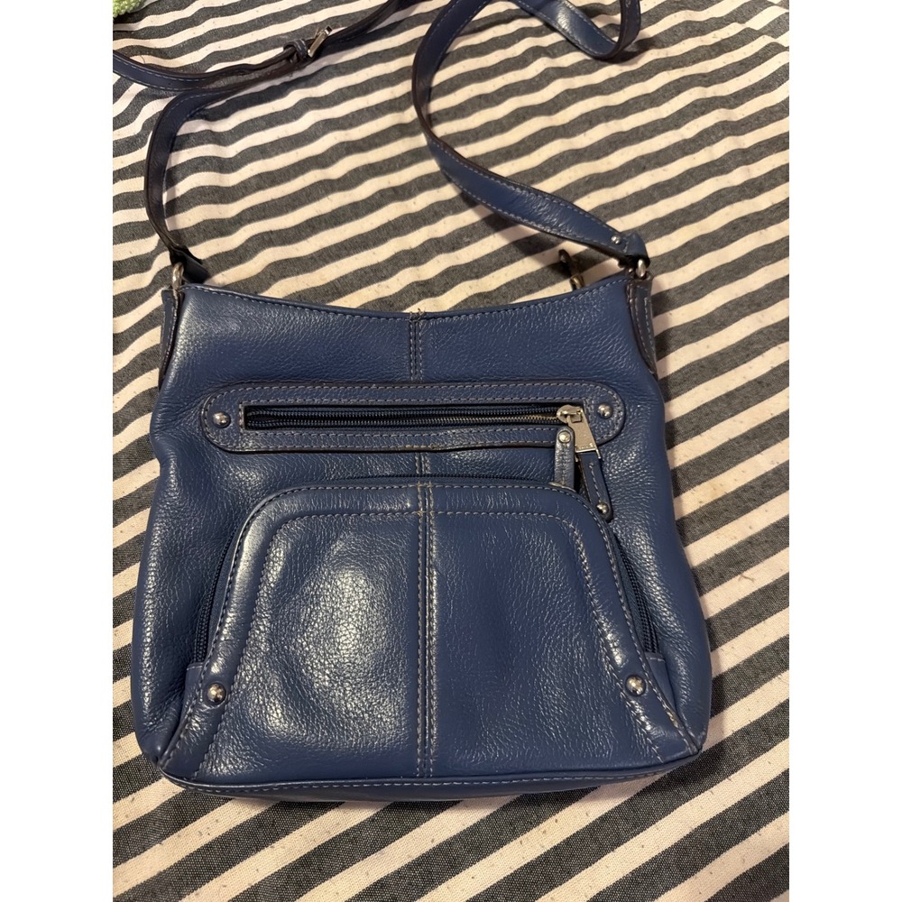 Tignanello Navy Blue Pebble Leather Crossbody Bag Purse Silver Hardware